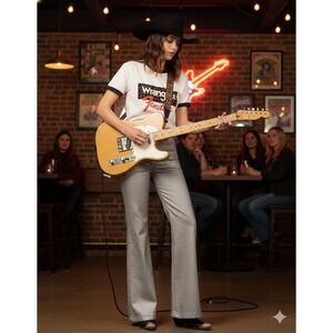 Wrangler X Fender Wanderer Wide Leg  Silver Metallic Jeans 29x34